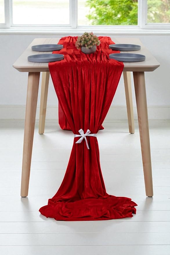 MDS® Pack of 12 | Red | Velvet Table Runner 20 x 120 Inches 10ft Long Luxurious Soft Romantic Wedding Runners for Party Reception Bridal Shower Birthday Banquets Dinner Table Decoration - Image 3