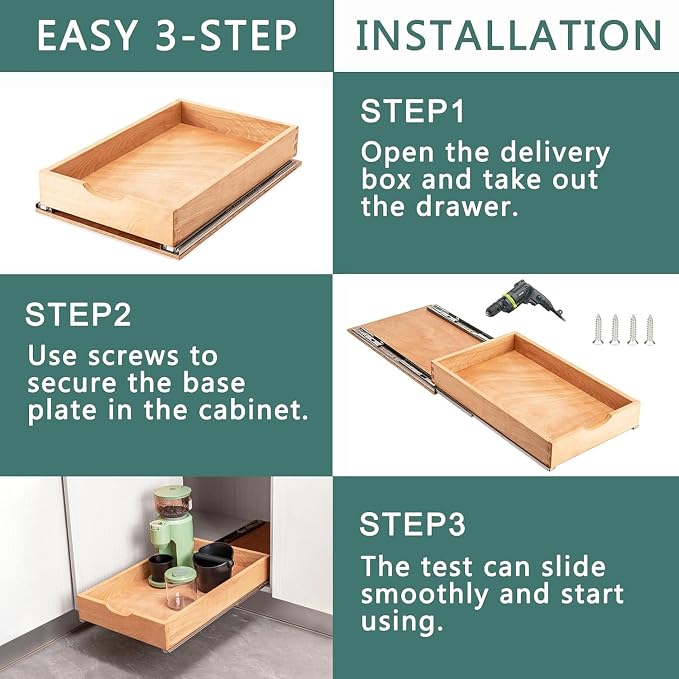 Pull Out Drawers for Kitchen Cabinets, Fully Assembled Wood Cabinet Pull Out Drawer, Pull Out Cabinet Organizer, Fast and Easy DIY Installation, 16”W x 21”D - Image 6