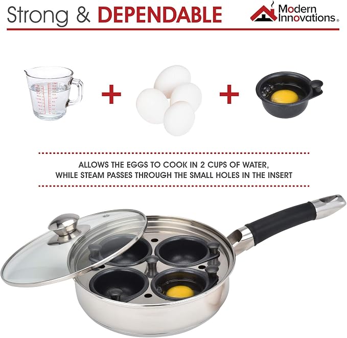 Modern Innovations Egg Poacher Pan for Perfect Poached Eggs, Nonstick Cups Poached Egg Maker Pan, Stainless Steel Easy Egg Cooker, Poaching Eggs Benedict Maker, Silicone Spatula - Image 3