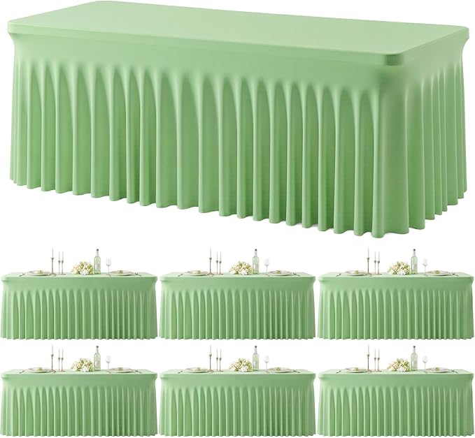 Besutolife 6 Pack Sage Green Spandex Tablecloth for 8ft Rectangle Tables Fitted Table Cloth Stretch Table Covers Skirt 8ft Rectangular Tablecloths for Banquet Parties Wedding Decorations by Besutolife