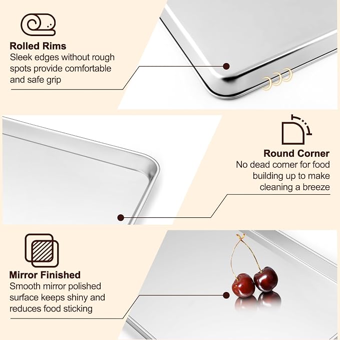TeamFar Baking Sheet with Rack Set, 3 Pans + 3 Racks, 17.6/12.5/10.5 Inch | Stainless Steel Cookie Sheets Baking Pans Trays and Cooling Racks for Cooking, Non-Toxic & Heavy Duty, Dishwasher Safe - Image 3
