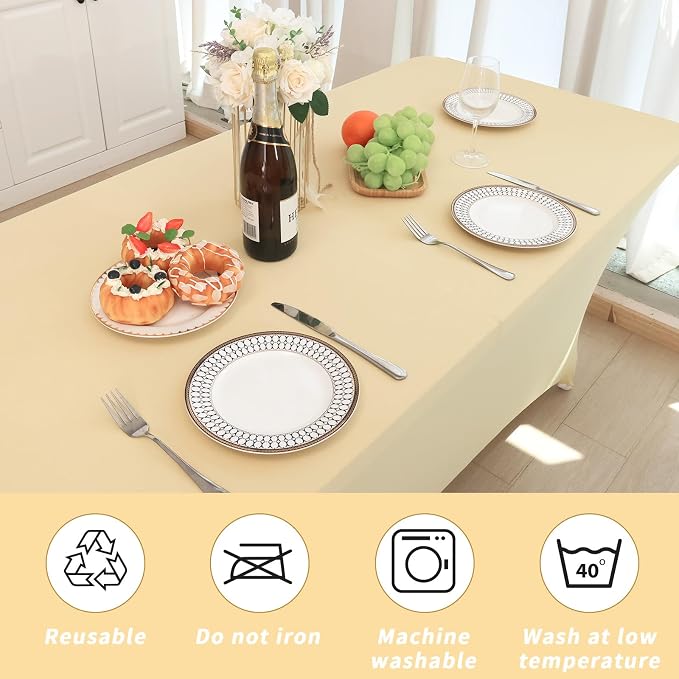Fixwal 3 Pack 6FT Champagne Tablecloth Rectangle Spandex Fitted Table Cover - Image 5