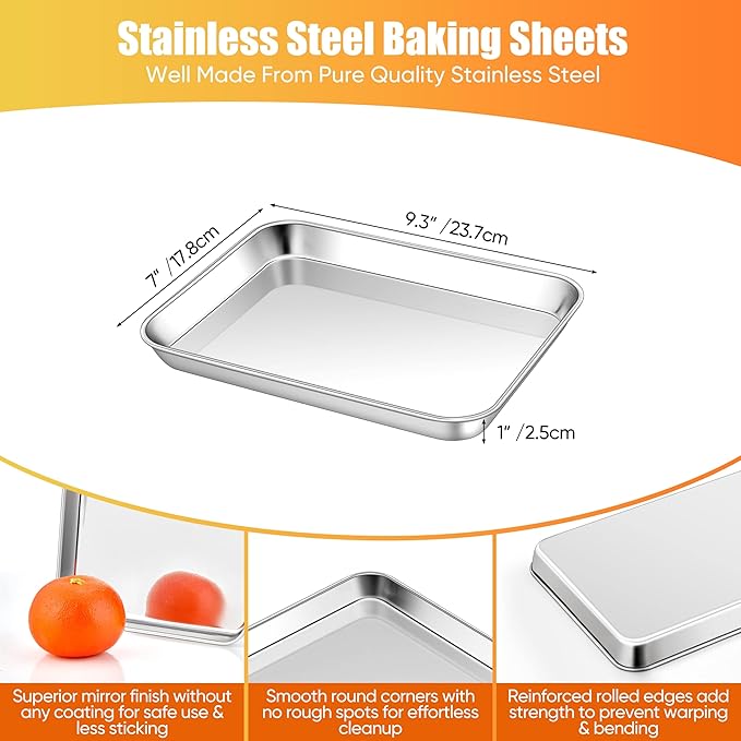 Homikit 1 Pack Mini Stainless Steel Baking Sheet, Non Stick | 9x7 Inch Metal Toaster Oven Pan, Small Cookie Tray for Baking, Flat Bacon Sheet, Non Toxic, Rustproof, Dishwasher Safe - Image 2