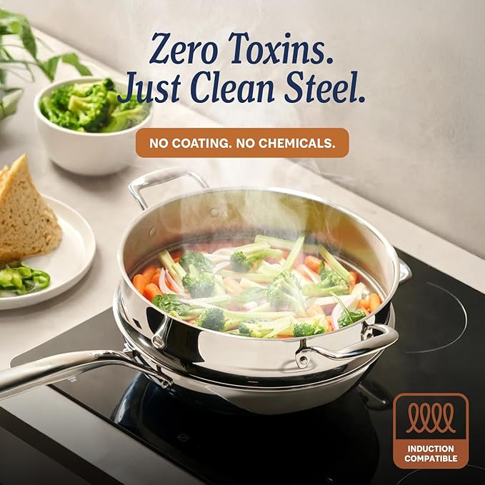 LEGEND COOKWARE 5-Ply Stainless Steel 3-Quart Sauce Pan with Lid - Induction Compatible, Oven Safe 800°F - Non-Toxic, No Coatings - Even Heating, Won't Warp - Built to Last Generations - Image 2