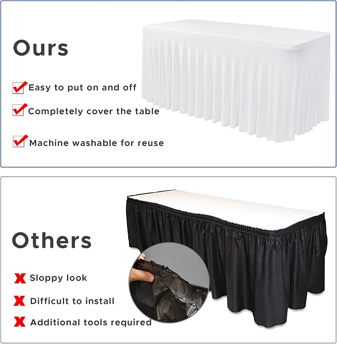 White Spandex Table Skirt for 8 Foot Rectangle Tables 4 Pack 96x30 In - Image 5