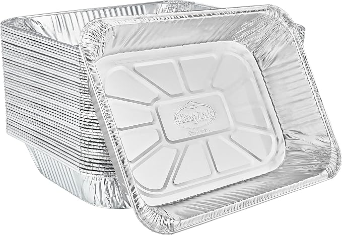 Aluminum Pans With Lids, 100 Sets, 9"x13" - Half Size Disposable Roasting & Baking Deep Foil Pans Extra Heavy Duty Durable Chafing Trays for Restaurants, Steam Table, Buffets & Bakeware by NicoleHomeCollection
