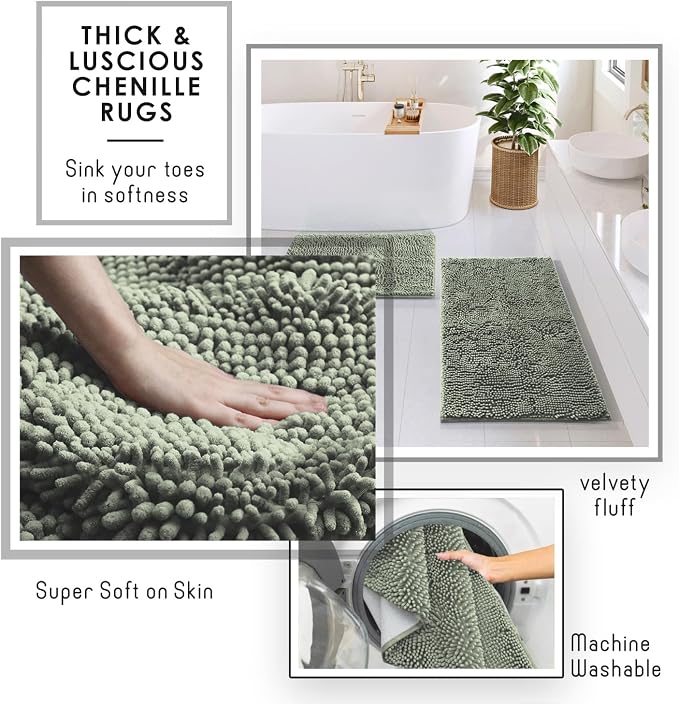 Clara Clark Bathroom Accessories Set - 27PC Bathroom Set with Adhesive Corner Shower Caddy Hanging, Bathroom Sets with Shower Curtain and Rugs, Sage Green Shower Curtain Set with Bathroom Trash Can - Image 5