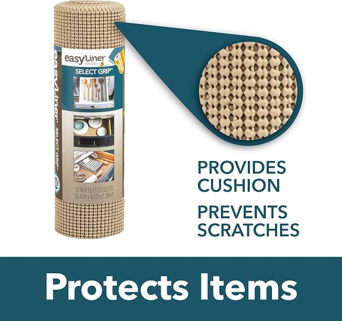 EasyLiner Select Grip Shelf Liner, Easy to Install & Cut to Fit, Non Slip, Non Adhesive, Drawer Shelf & Cabinet Liner for Kitchen, Bathroom, Pantry Cupboards, 12 in x 24 ft (1 Roll), 24 ft, Dark Gray - Image 2