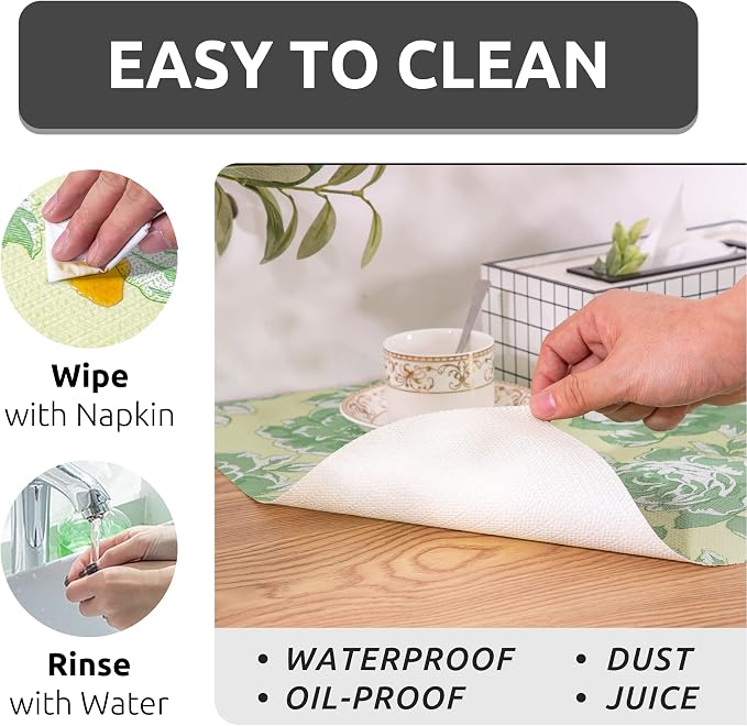 FIFTY FEET 12X120 Inch Shelf Liner for Kitchen Cabinets, PVC Drawer Liner for Dresser Non-Slip Bathroom, Non-Adhesive Cabinet Liner Washable (Green Flower)(1 Roll) - Image 4