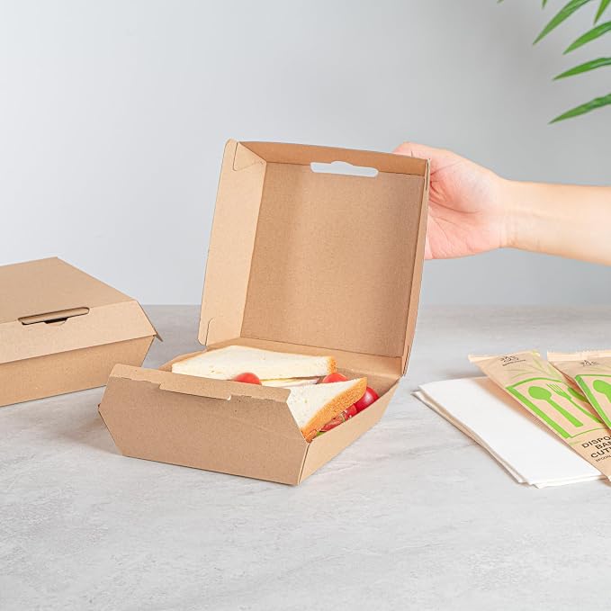Restaurantware Square Kraft Paper Corrugated Clamshell Container, 100 Pack - Image 5