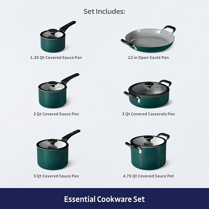 Tramontina Ceramic Non Stick 11-Piece Nesting Pots and Pans Set - Teal - Image 4