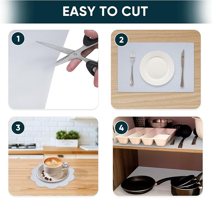 Shelf Liners for Kitchen Cabinets Non-Adhesive & Washable,Non Slip Cabinet Liners for Shelves Waterproof & Oil Proof,Clear Plastic Drawer Liner,Easy to Cut & Food-Grade EVA 17.5'' x 20' x 2 Rolls CT-1 - Image 6