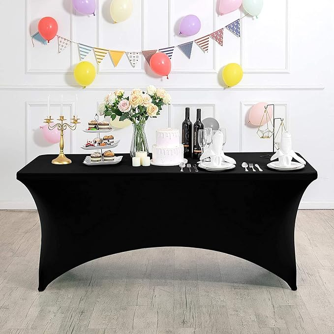 MDS® Pack of 20 Spandex Tablecloth 8FT Tight Fitted Stretch Table Cover – Washable Wrinkle-Free Reusable Elastic Patio Tablecloth for Wedding, Party, Banquet, Trade Show, Event Décor - Black - Image 3