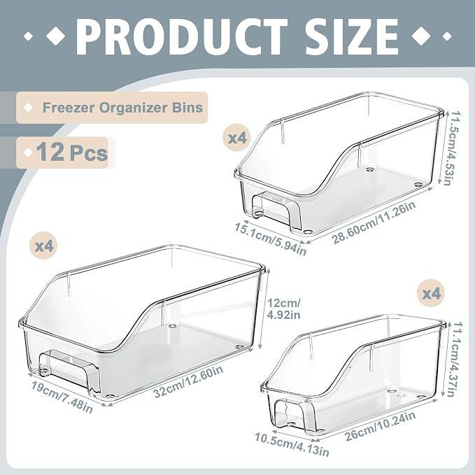 LemonRoad 12 Packs Pantry Organizers and Storage Freezer Clear Organizer Bins with Handle Acrylic Organization Bins Stackable Open Front Storage Vegetable Egg Salad Containers for Kitchen Cabinet - Image 2