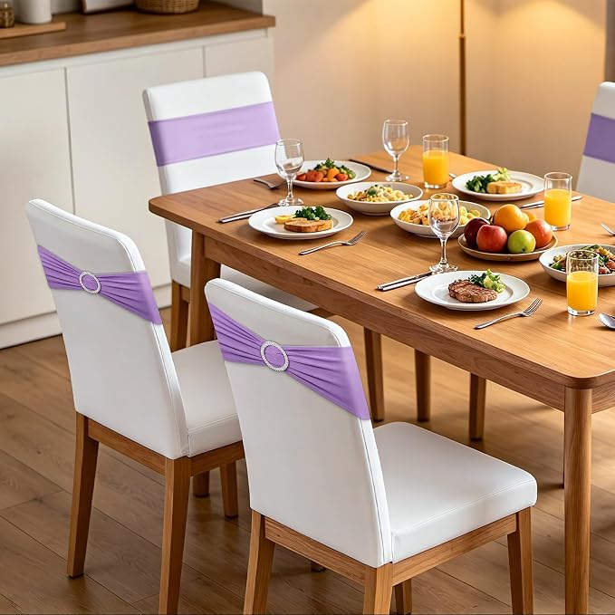 LEBENGURU Purple Stretch Chair Sashes 50pcs with Buckle Slider - Image 2