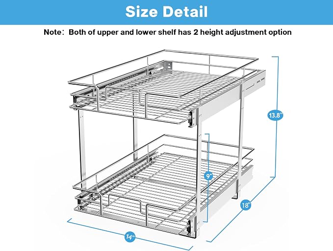 LOVMOR Individual Pull Out Cabinet Organizer, 2 Tier Slide Out Cabinet Drawers, Pots and Pans Organizer and Storage Pantry Shelf for Kitchen (14" W x 18" D) - Image 3