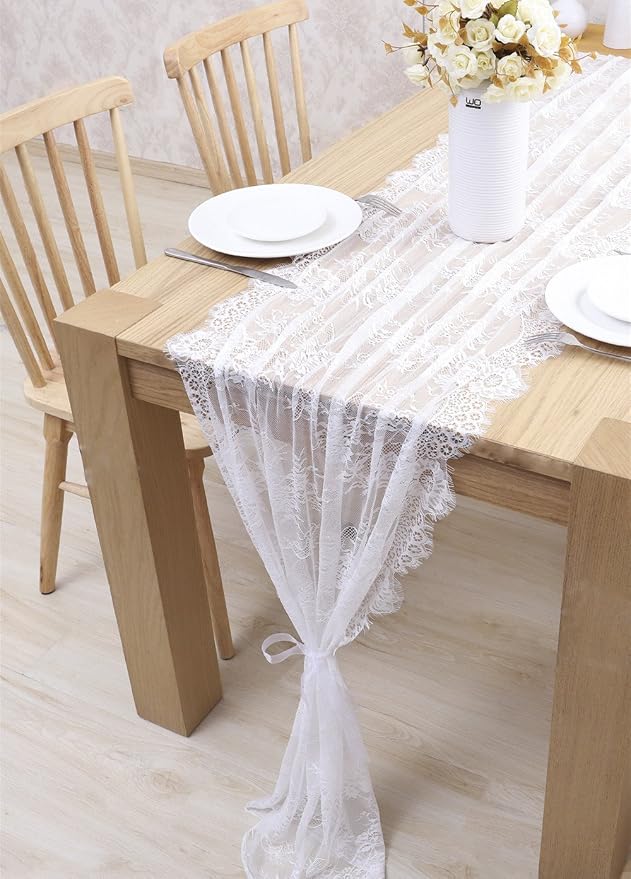 6 Pcs White Lace Table Runner 30 x 120 Inch Rustic Vintage Embroidered Sash - Image 3