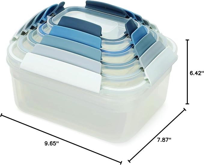 Joseph Joseph Nest Lock Plastic BPA Free Food Storage Container Set with Lockable Airtight Leakproof Lids, 10-Piece, Sky - Image 10