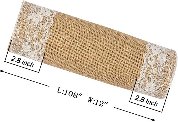 MDS 12 PCS 100% Natural Burlap Table Runners 12" x 108" with Lace, Rustic Farmhouse Country Vintage Boho Jute Runner for Wedding Reception Birthday Party Home Kitchen Dining Coffee Table Decoration - Image 4