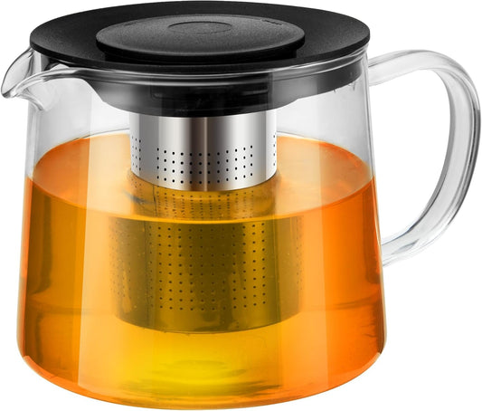 Glass Teapot 51oz/1500ml with Removable Stainless Steel Infuser Tea pot, Heatproof Borosilicate Glass Tea Make, Stovetop Safe Glass Tea Kettle for Loose and Blooming Leaf Tea