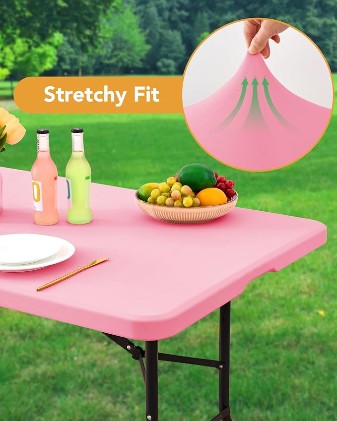 Fitted Tablecloth Rectangle Table Cloths with Elastic, 8 ft, Pink, 6 Pack - Image 2