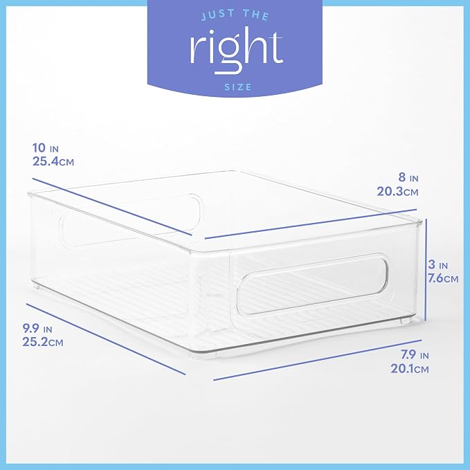 Plastic Food Storage 6 Pack Clear Container Bin with Handles for Organizing Kitchen, Pantry, Refrigerator, Freezer, Pantry, Cabinet, Closet, Bathroom. Stackable 10”x8”x3” - Image 4