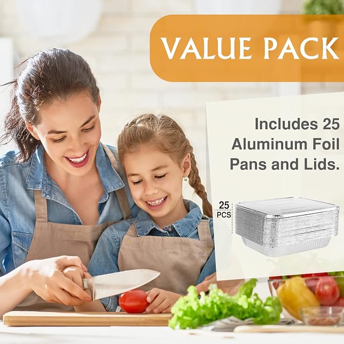 Aluminum Pans Trays With Aluminum Lid 100 Pack 3 Liter - 9"x13" Disposable Baking Containers - Recyclable Pans for Storing Serving & Reheating - Freezer Air Fryer and Oven Safe - Image 3