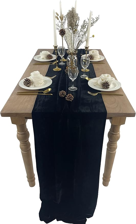 Velvet Table Runner, 10ft Luxurious Wedding Reception Decorations Soft Velvet Fabric Table Linen Overlay for Party (20 x 120 inch, Black) by BTFHOME