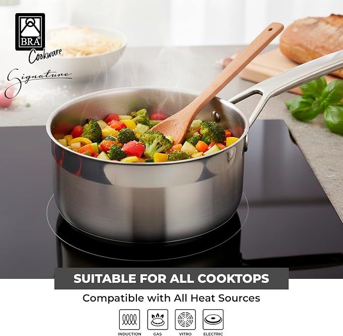 BRA COOKWARE Signature Stainless Steel Saucepan w/Lid | 6.3 Inches 1.2 Qt - Image 4