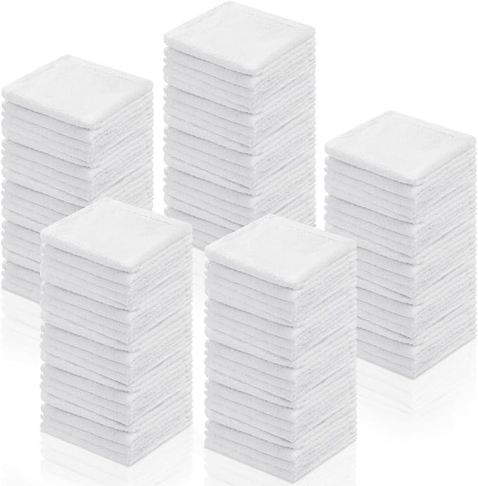 Oudain 100 Pcs White Cleaning Cloths Bulk Reusable Cleaning Rags Cotton Washcloths Absorbent Dishcloths Small Kitchen Rags Soft Bath Towels for Housekeeping, 9.8 x 9.8 Inch by Oudain