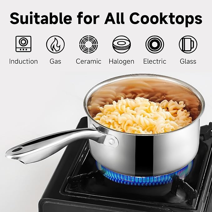SLOTTET 1Qt & 2Qt Stainless Steel Sauce Pan Set with Lid,4 Pcs Non Stick Saucepan,Small Kitchen Pots,Induction Compatible,PFOA FREE - Image 3