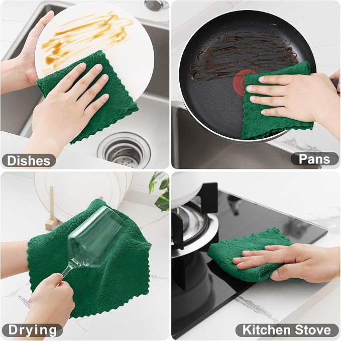 Homaxy 12 Pack Super Soft & Absorbent Dish Cloths, 10" x 10", Dark Green - Image 4