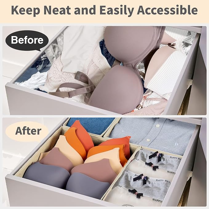 Criusia Drawer Organizer Clothes, 8 Pack Underwear Drawer Organizer, Foldable Cloth Storage Box Closet Organizers and Storage for Clothes, Socks, Scarves, Ties (Beige) - Image 3