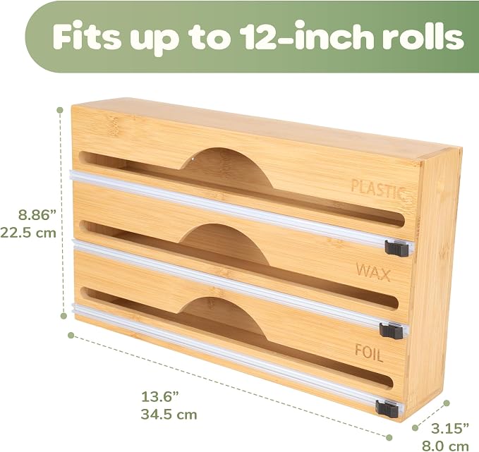 Bamboo 3-in-1 Wrap Dispenser with Cutter - 12" Rolls - 1 Unit - Image 3
