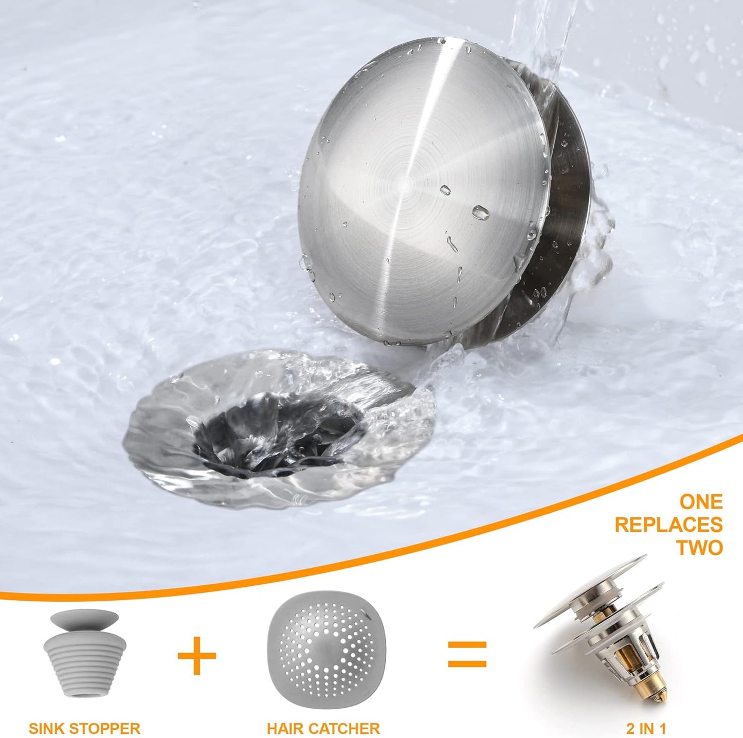 Bathroom Sink Drain Stopper 1.1~1.5 Inch, Universal Pop Up Sink Stopper, Anti-Clogging Sink Drain Strainer with Hair Catcher, Bounce Push Type Sink Drain Filter (Brushed Nickel)