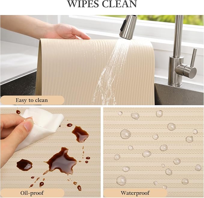Shelf Liners for Kitchen Cabinets, 23.6 X 157.5 Inches Durable Pantry Shelving Liner for Drawer Tool Box Closed Refrigerator Non Adhesive Waterproof Protect Mat Washable, Khaki - Image 2