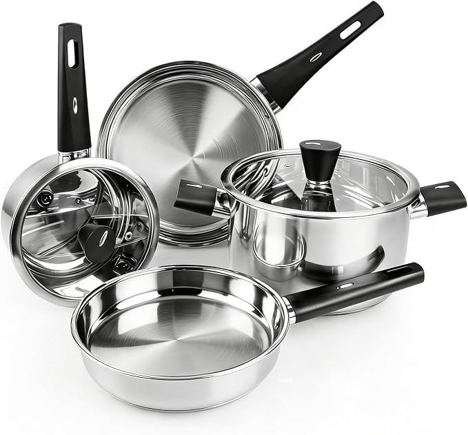 Meythway Stainless Steel Pots and Pans Set Non Toxic, 6PCs Kitchen Cookware Sets with Stay-Cool Handles, Dishwasher Safe&Compatible with All Stovetops(Gas,Electric&Induction) by QualityMeetsElegance