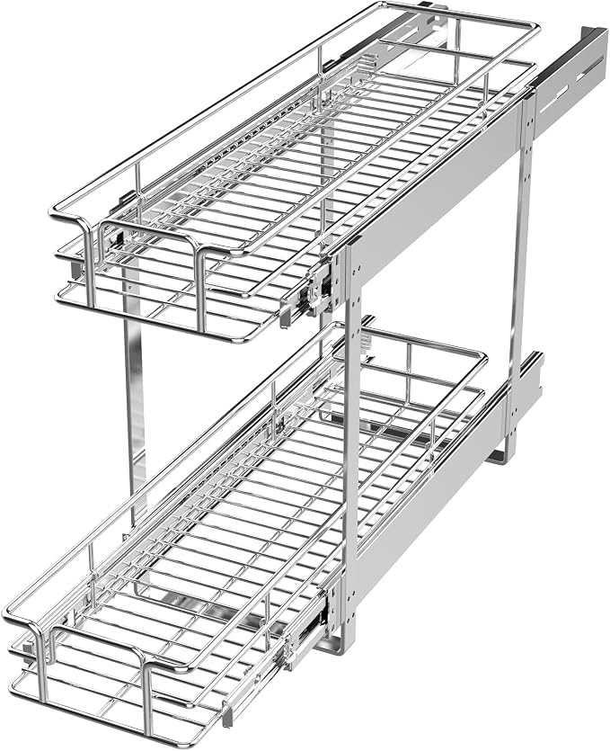 LOVMOR 2 Tier Individual Pull Out Cabinet Organizer 9" W x 21½" D, Slide Out Kitchen Cabinet Storage Sliding Shelves by LOVMOR