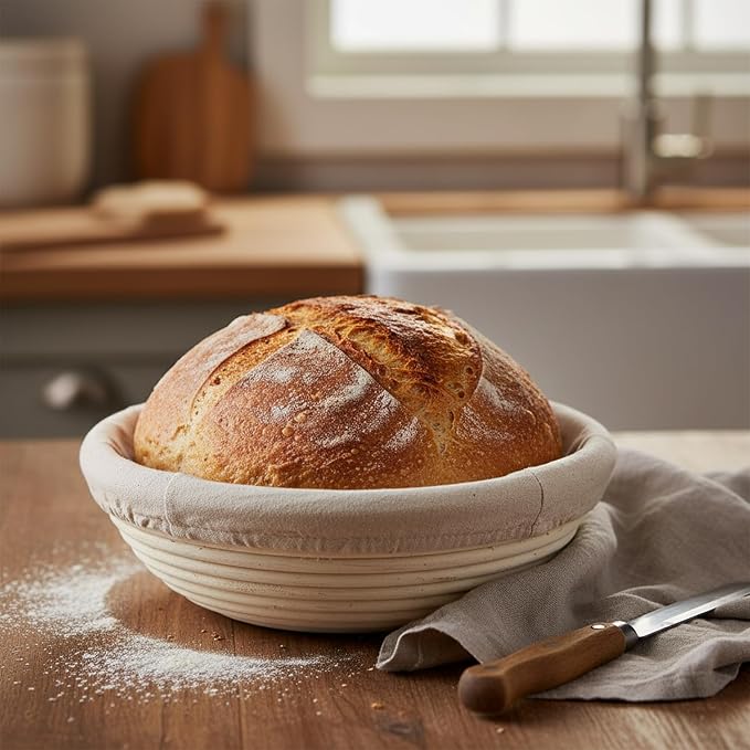 7" Round Banneton Proofing Basket with Cloth Liner – Premium Artisan Rattan Bread Proofing Basket for Sourdough, Boules, Artisan Bread Baking, Brotform Dough Rising by The Lucky Clover Trading - Image 3