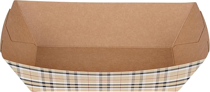 Restaurantware-Bio Tek 2 Pound Food Trays, 50 Disposable Paper Food Trays - Heavy-Duty, Greaseproof, Plaid Paper Boats, For Snacks, Appetizers, Or Treats, Use At Parties Or Carnivals - Image 10