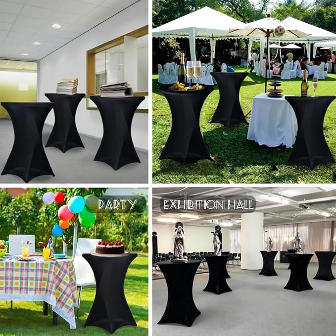 8 Pack High Top Cocktail Table Covers Black 32x43 Inch Fitted Stretch Round Cocktail Table Tablecloths Spandex Round High Top Table Cloths for Bar Party Wedding Banquet Event - Image 6