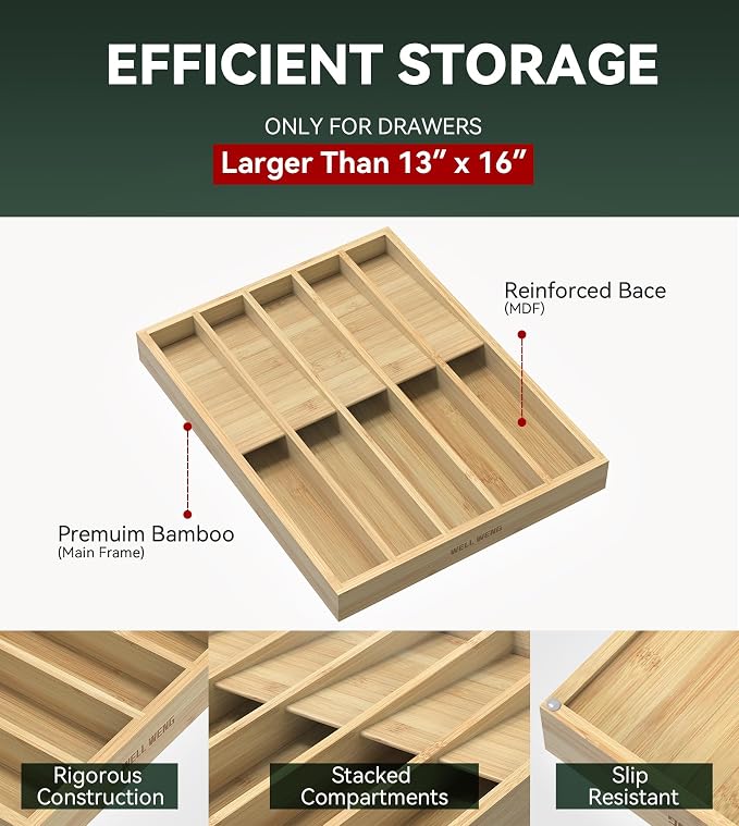 Silverware Drawer Organizer for Kitchen Utensil,Bamboo 10 Slot - Image 4