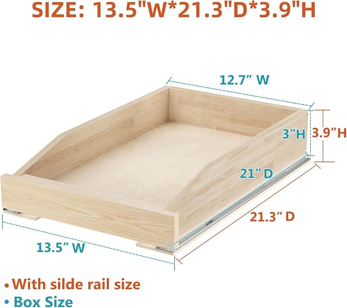 ROOMTEC Pull Out Cabinet Organizer with Soft Close, 13-1/2" W x 21" D, Pull Out Cabinet Drawer for Kitchen cabinets, Pull Out Cabinet Shelf, Finished, Bottom Assembly, 2PCS - Image 2