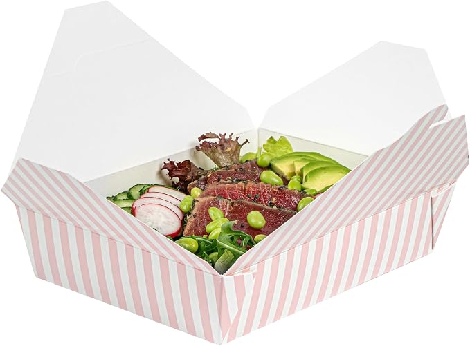 Restaurantware-Bio Tek 8.5 x 6.2 x 1.9 Inch Food Containers, 200 Durable Takeaway Boxes - Disposable, Striped, Pink And White Paper 49 Ounce Takeout Boxes, Rectangle, For Takeouts And Delivery - Image 13