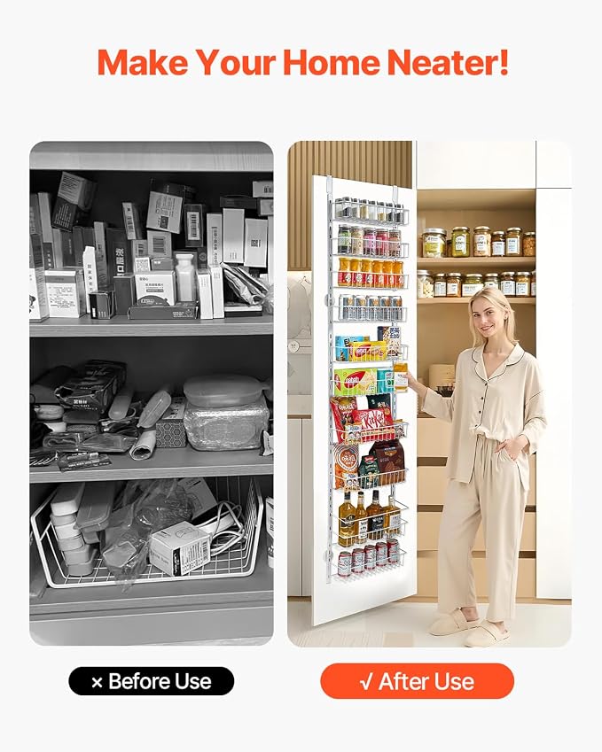 VEVOR Over the Door Pantry Organizer, 10-Tier Pantry Organization and Storage, Heavy-Duty Steel Hanging Spice Rack, Adjustable Wall Seasoning Shelves, for Home Kitchen Laundry Room Bathroom, White - Image 6