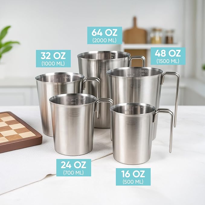 Newness 2-Pack Stainless Steel Measuring Cups Set, Metal Measuring Cup | (3 Marking Including Cup/ML/Oz Scale)(2 & 3 Cup) Metal Measuring Cup with Handle For Prepping, Baking and Cooking, Dishwasher - Image 6