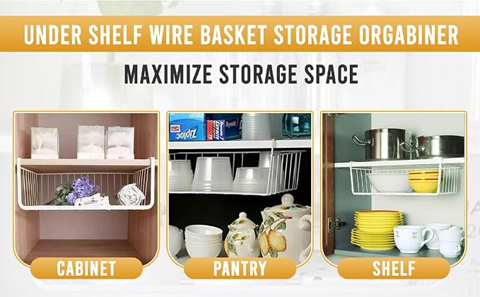 YBM Home Under Shelf Wire Basket Storage Organizer for Kitchen Pantry - Hanging Storage Cabinet Organizer Rack Adds Extra Storage Space Underside the Shelf (1, Small) - Image 3