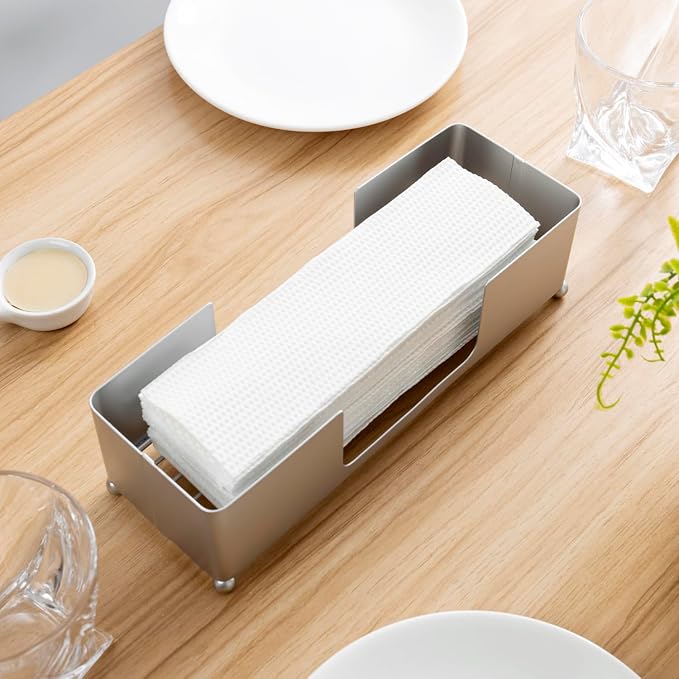 MyGift Modern Silver Tone Metal Countertop Folded Paper Towel Holders, Commercial and Guest Bathroom Sink or Vanity Table Disposable Napkin Storage Trays, Set of 2 - Image 4
