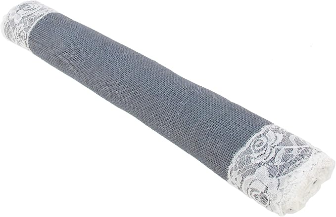 BambooMN Grey 15" x 88" Vintage Lace Burlap Table Runner for Rustic Wedding Bridal Shower Bachelorette Graduation Party Table Home Decor Decorations, 6 Pieces - Image 2