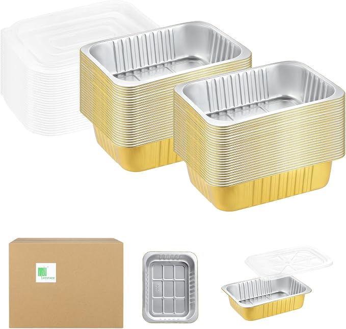 47oz Foil Pans with Lids, 50 Pack, 8.5 x 6.5 Inch by MESTAEK